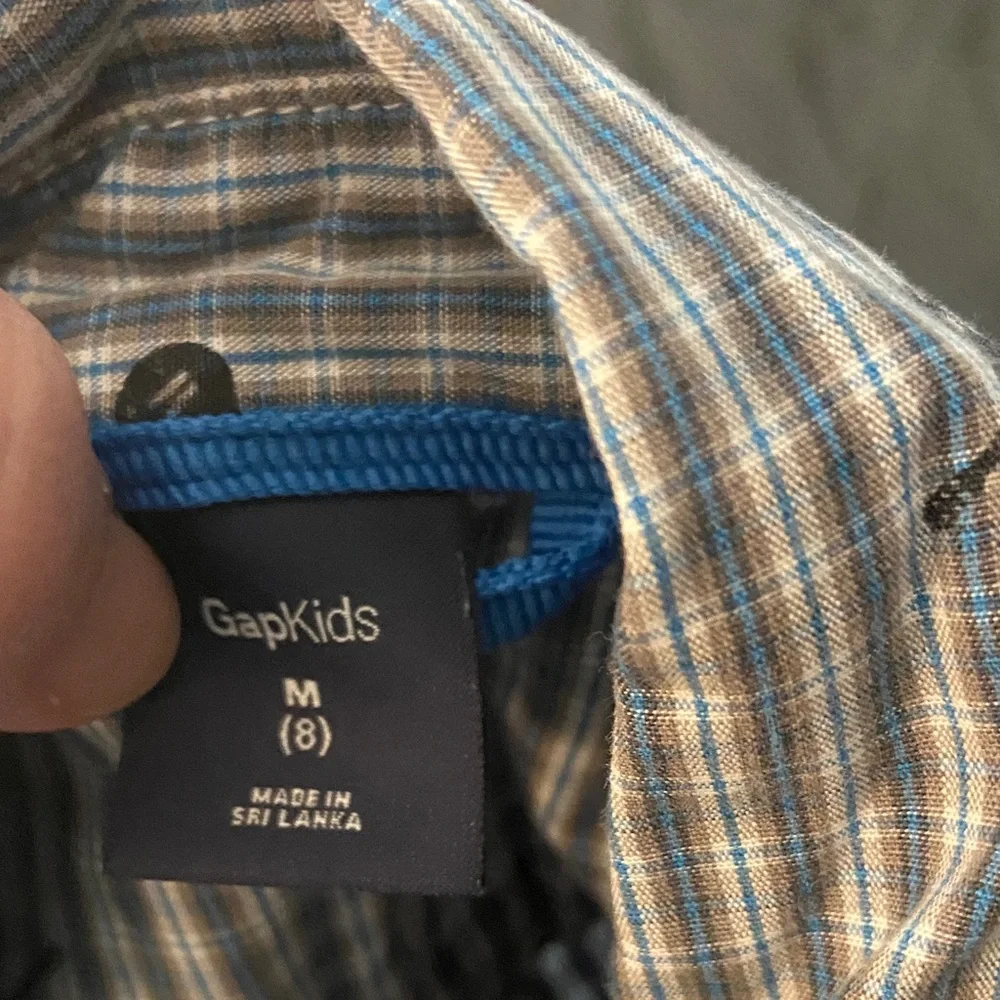 GapKids Plaid Button-Up Shirt with Guitar Print, Blue, Green & Tan